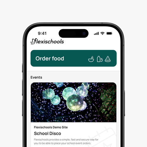 Flexischools app on a phone showing the order food screen